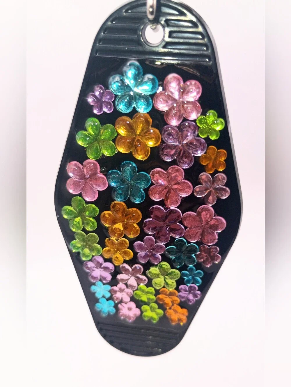 Multicolor Gemstone Flower Black Motel Keychain